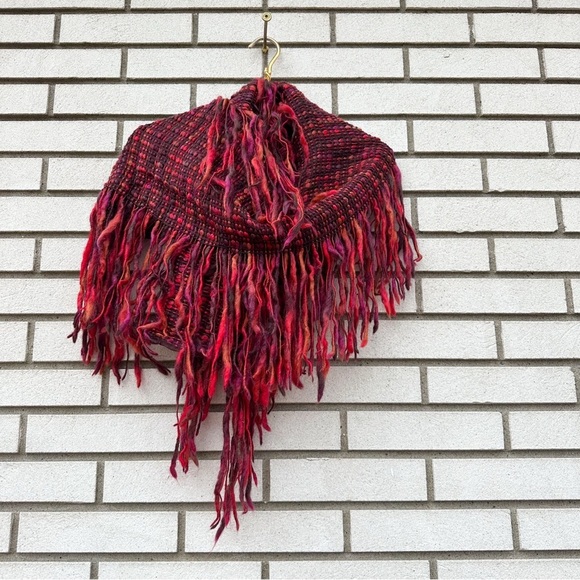 Worth Roving Wool Silk Chunky Knit Woven Fringe Scarf Wrap Ruby Red - Picture 1 of 11